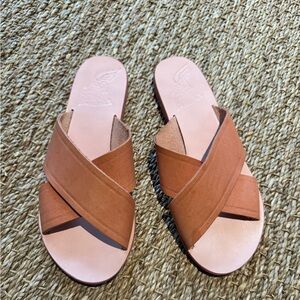 Ancient Greek Sandals Thais Leather Slides Sandals Pink 38